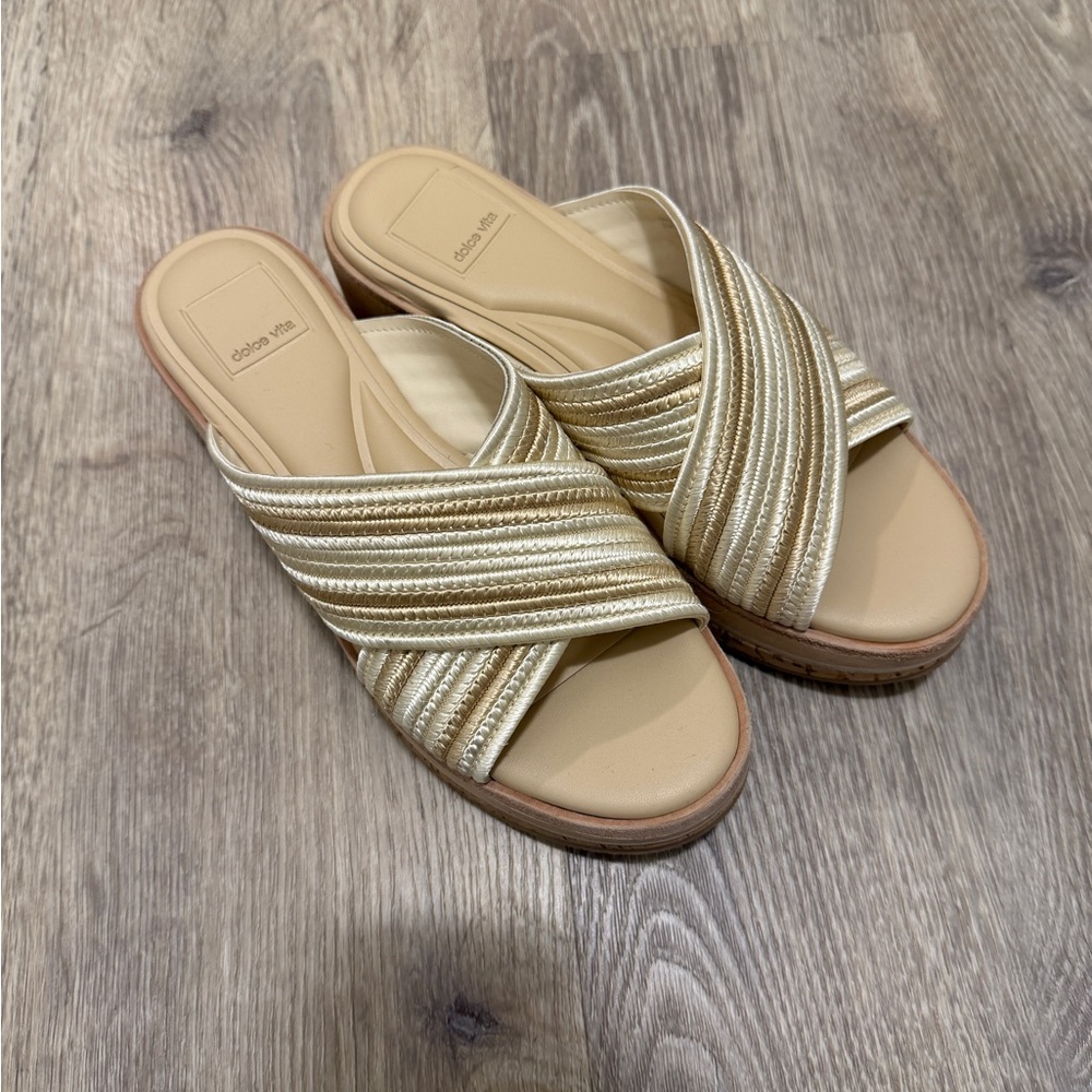 Dolce Vita Gold Striped Slide Sandals